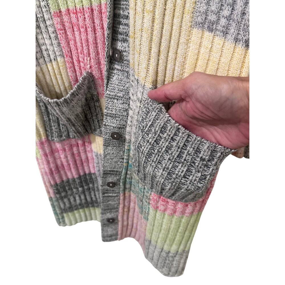 by Anthropologie Patchwork Duster Cardigan Size S Pastel Colorblock Knit Pockets - Picture 9 of 10